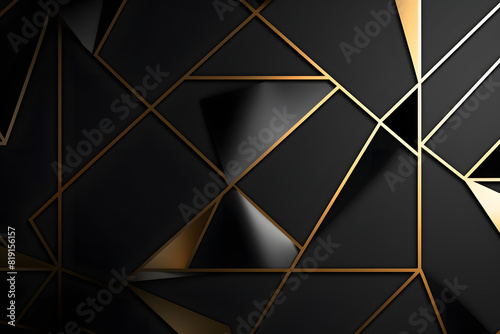 Chic and stylish background with gold geometric patterns over a stark black section, transitioning