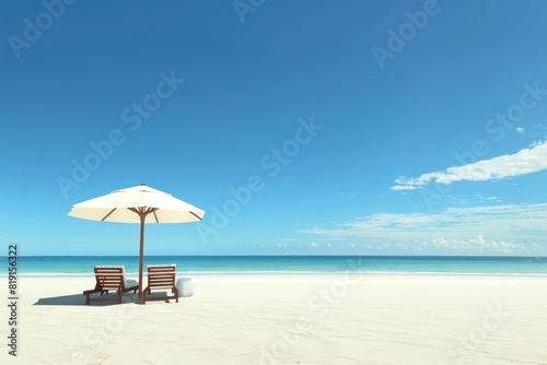 white beach umbrella with two wooden chairs