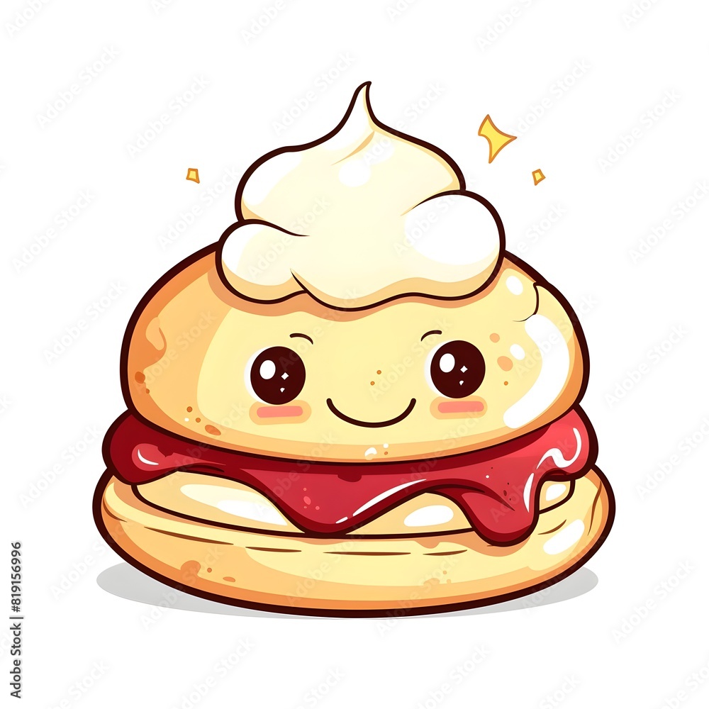 Adorable Scone with Creamy Delight and Fruity Topping on Minimalist Background