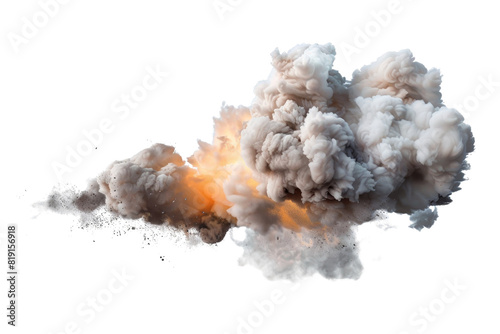 Dramatic explosion with dense smoke and fire blast on a transparent background, perfect for action, effects, and digital art projects. photo