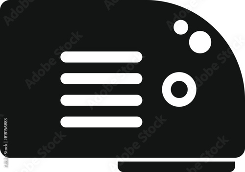 Flat design icon featuring a sleek black toaster, isolated on a white background