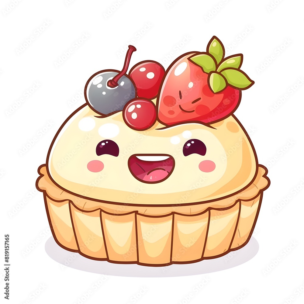 Adorable Tartlet with Custard and Fresh Fruit Topping on White Background Adorable Tartlet with Custard and Fresh Fruit Topping on White Background