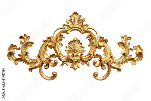 Elegant Baroque-style golden ornament, decorative floral filigree for design and decoration, isolated on transparent background.