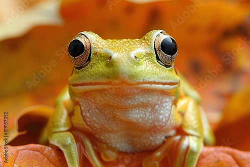 Close-up portrait of a European tree frog  Hyla arborea 