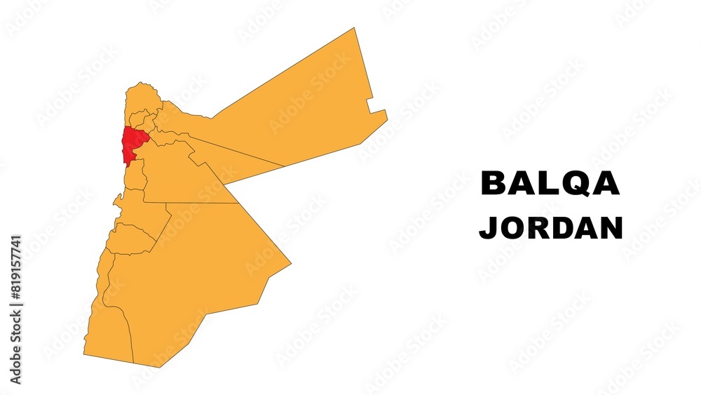 Balqa Map in Jordan. Vector Map of Jordan. Regions map of Jordan.