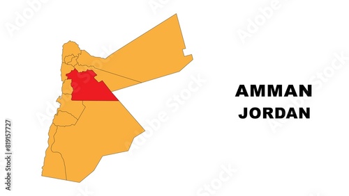 Amman Map in Jordan. Vector Map of Jordan. Regions map of Jordan.