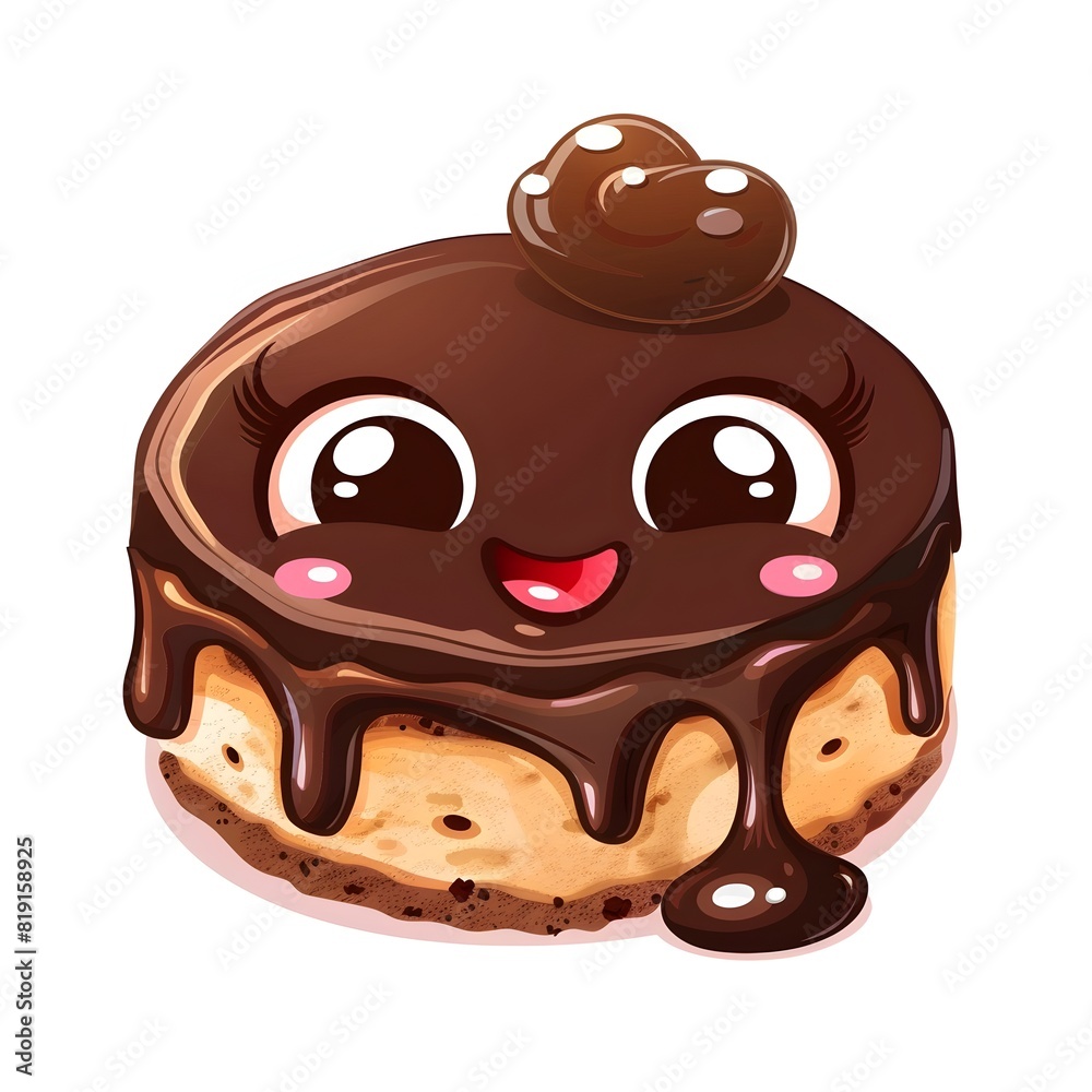 Cheerful Sachertorte with Chocolate Glaze and Adorable Facial Expression Cheerful Sachertorte with Chocolate Glaze and Adorable Facial Expression