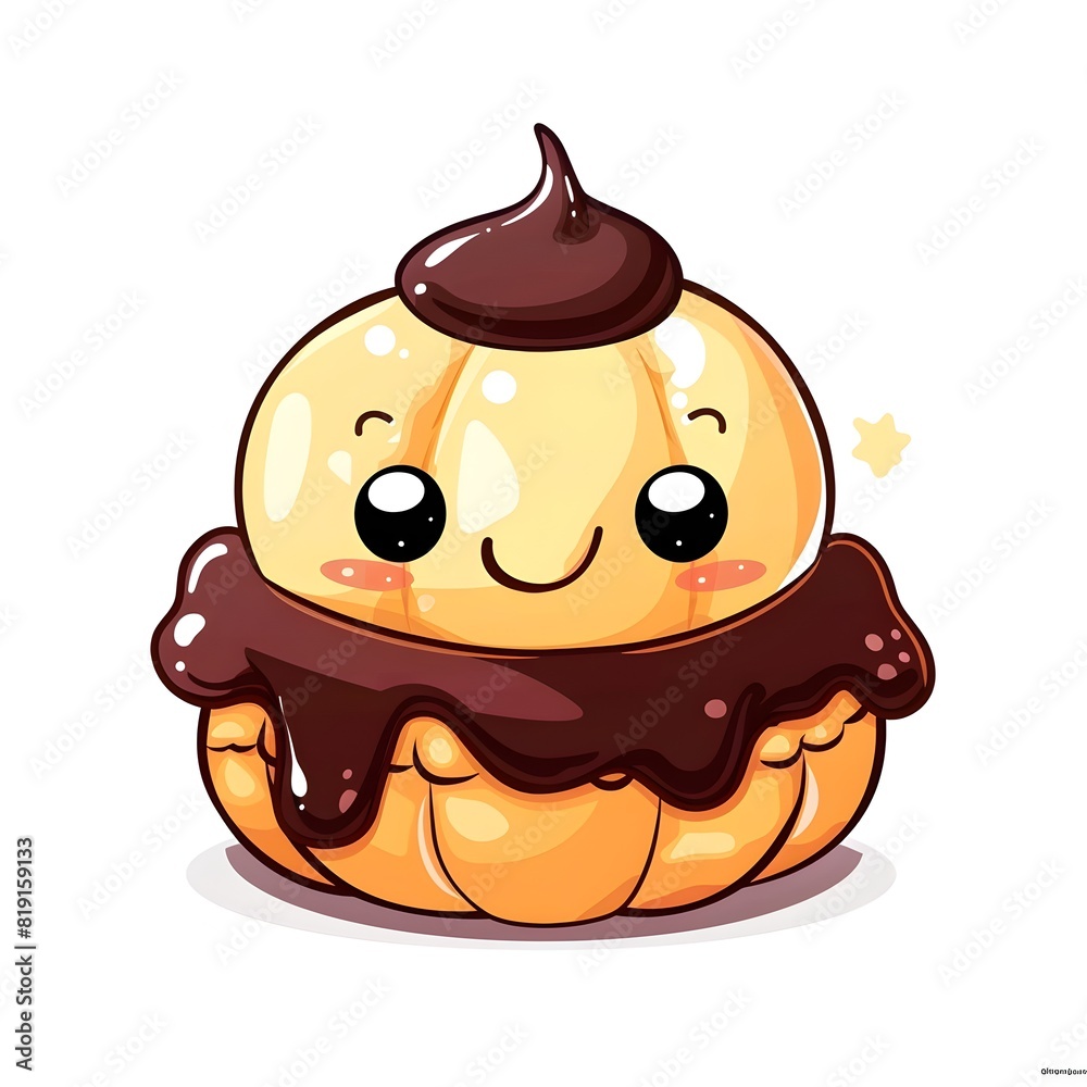 Cute and Delightful Chibi-Style Profiterole with Chocolate Sauce Cute and Delightful Chibi-Style Profiterole with Chocolate Sauce