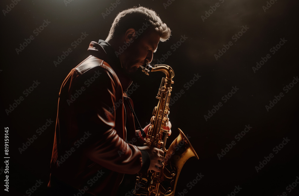 Naklejka premium saxophonist's hands playing the saxophone