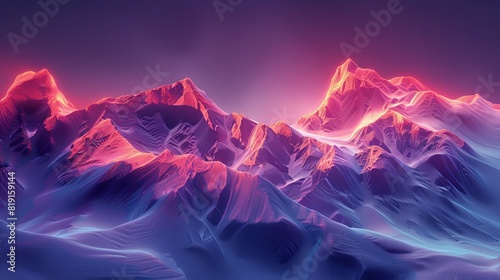 Abstract 3D landscape with glowing peaks and valleys, dynamic and futuristic photo