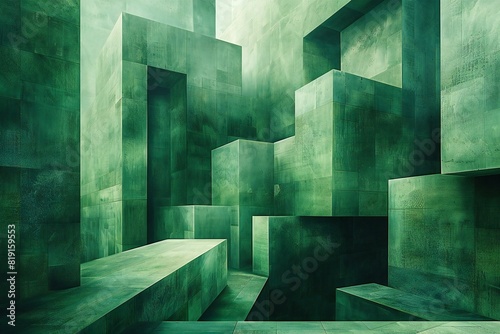 Featuring a geometric green background, high quality, high resolution