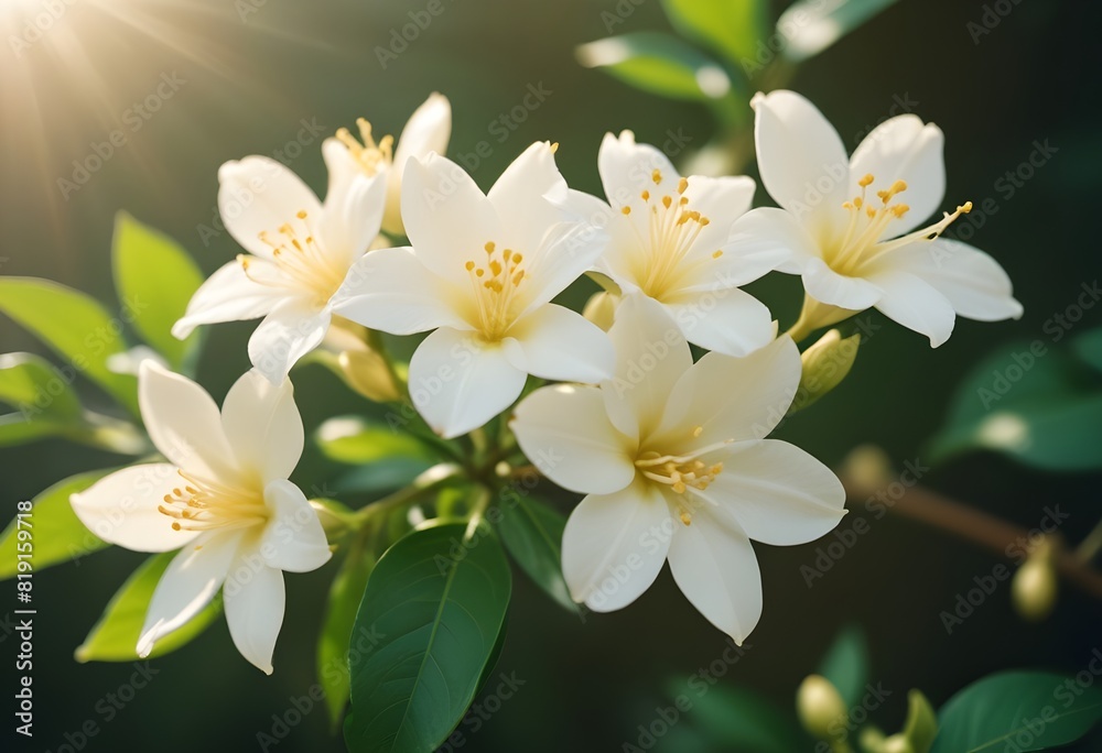 Fototapeta premium Jasmine flower closeup Realistic Light understand sun light significantly summer flower concept