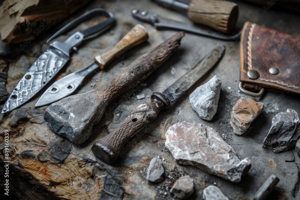 Collection of tools neatly arranged on a table, suitable for various projects Collection of tools neatly arranged on a table, suitable for various projects