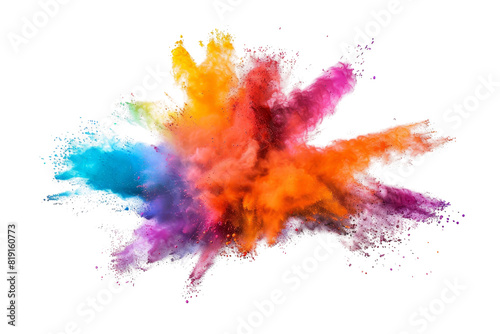Vibrant explosion of colorful powder creating an abstract visual effect, captured on a transparent background for creative design projects.