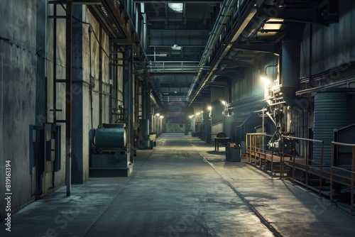 An empty industrial building with bright lights  suitable for business concepts