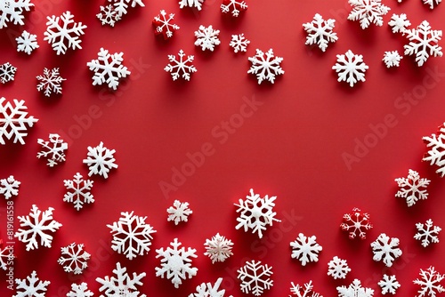 An attractive red background using snowflakes, high quality, high resolution