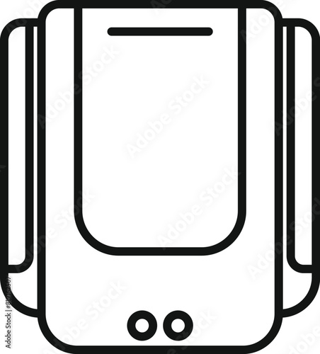 Black and white vector outline of a contemporary, tankless water heating unit