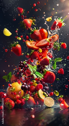 Explosion of Fresh Fruits with Dynamic Splash