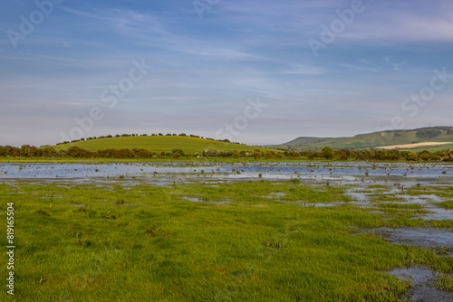 A flooded field in rural Sussex on a sunny spring day © lemanieh