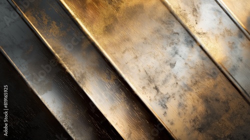 Collection of metal plates seen up close, reflecting light and showing various textures and patterns