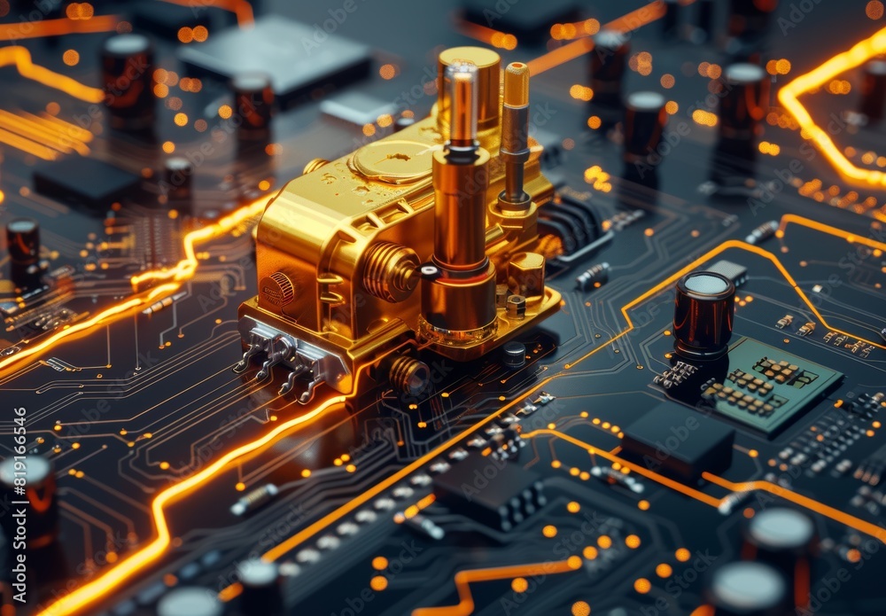 Generative AI image of a digital oil pump on a graphical motherboard interface. Generative AI image of a digital oil pump on a graphical motherboard interface.
