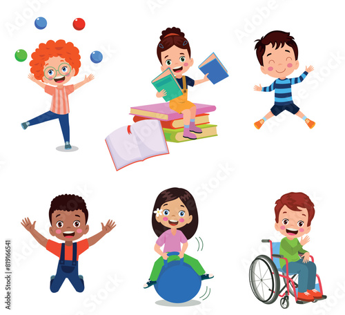 vector illustration of students in different postures