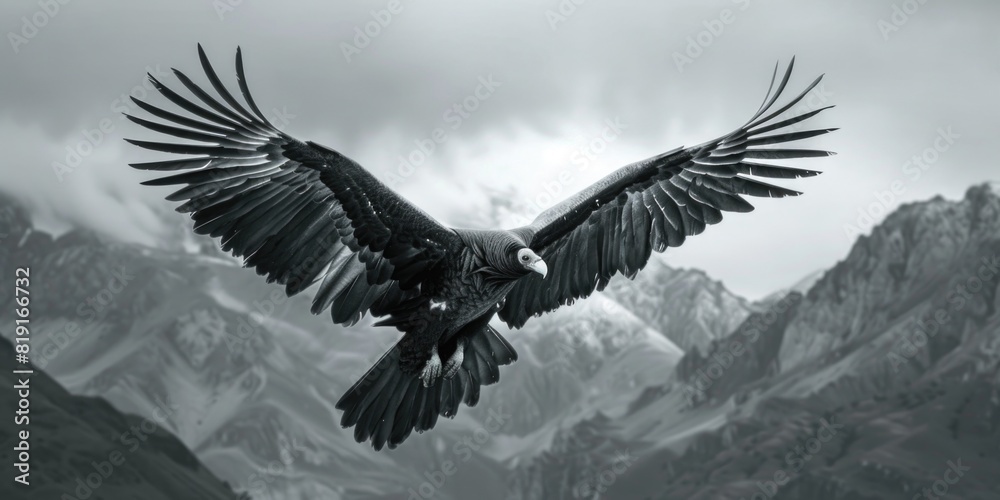 Obraz premium A black and white photo of a majestic bird soaring through the sky. Perfect for nature and wildlife themes
