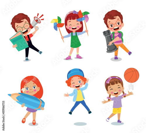 vector illustration of students in different postures