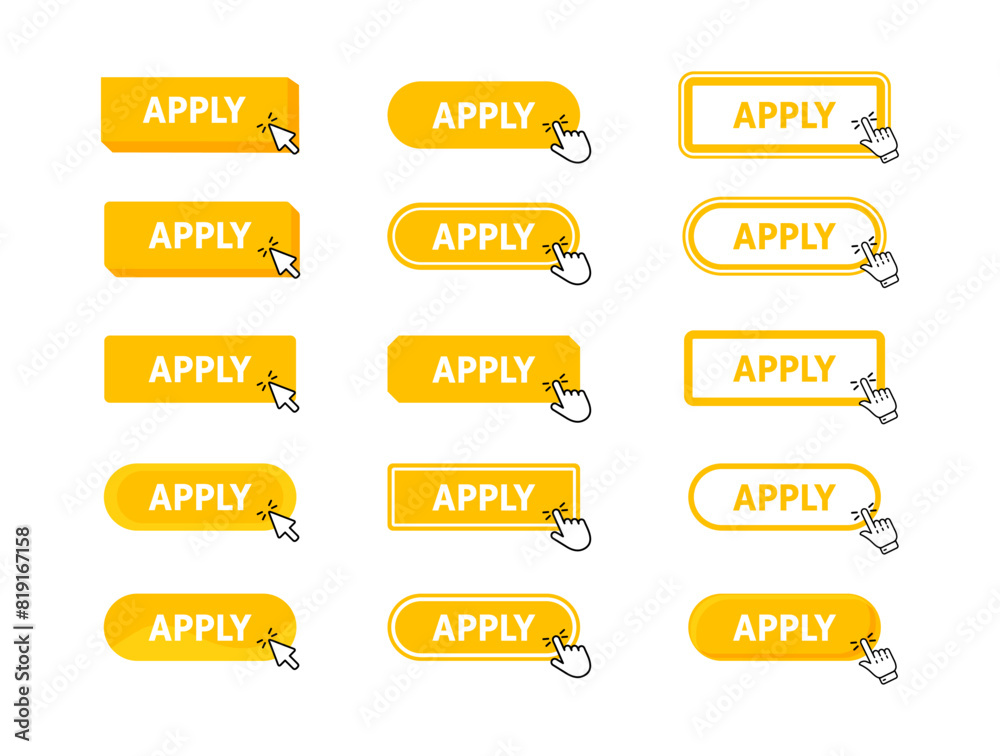Apply Button with pointer clicking. Web button. Finger Pressing. Click to Apply now Concept. Vector illustration Apply Button with pointer clicking. Web button. Finger Pressing. Click to Apply now Concept. Vector illustration