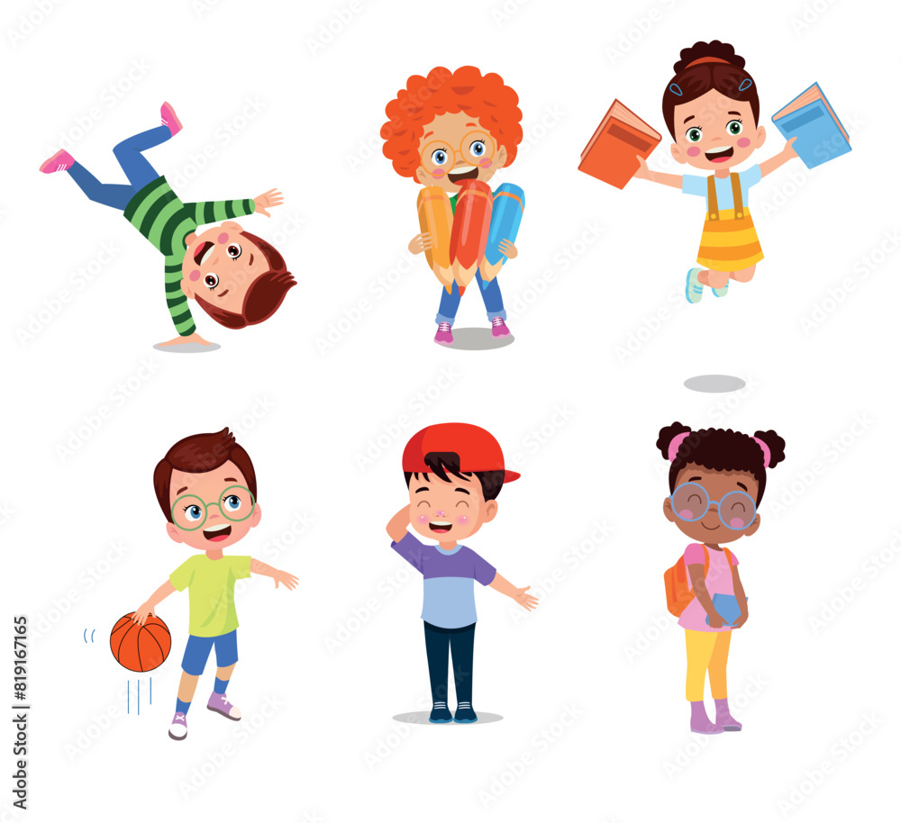 vector illustration of students in different postures