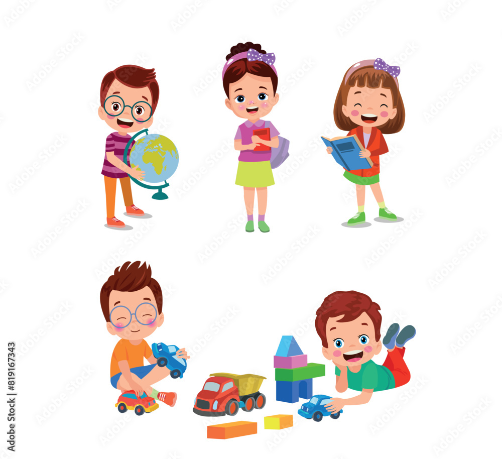 vector illustration of students in different postures vector illustration of students in different postures
