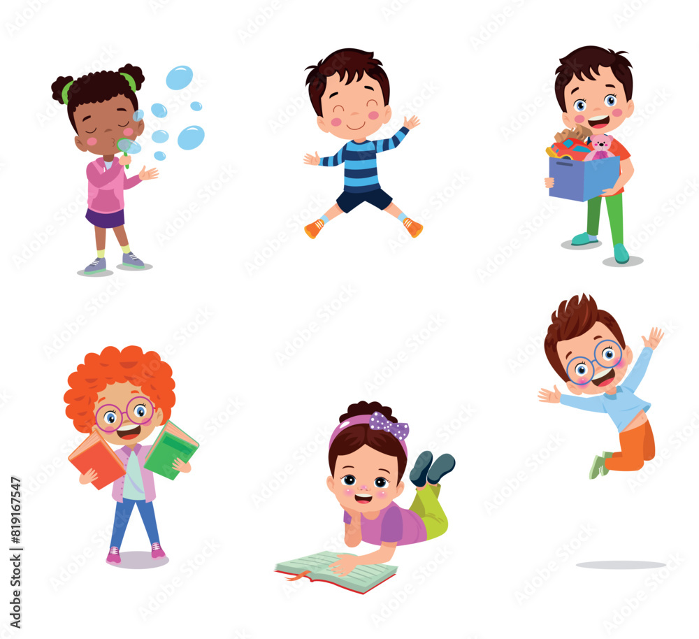 vector illustration of students in different postures vector illustration of students in different postures