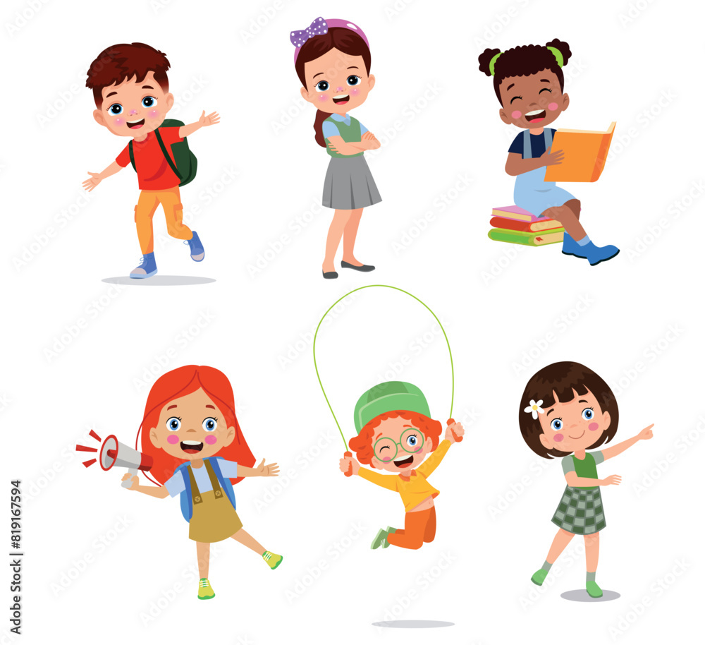 vector illustration of students in different postures vector illustration of students in different postures