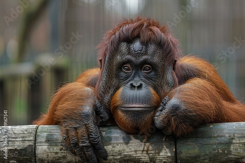 Orangutan in a zoo, close-up portrait of an animal