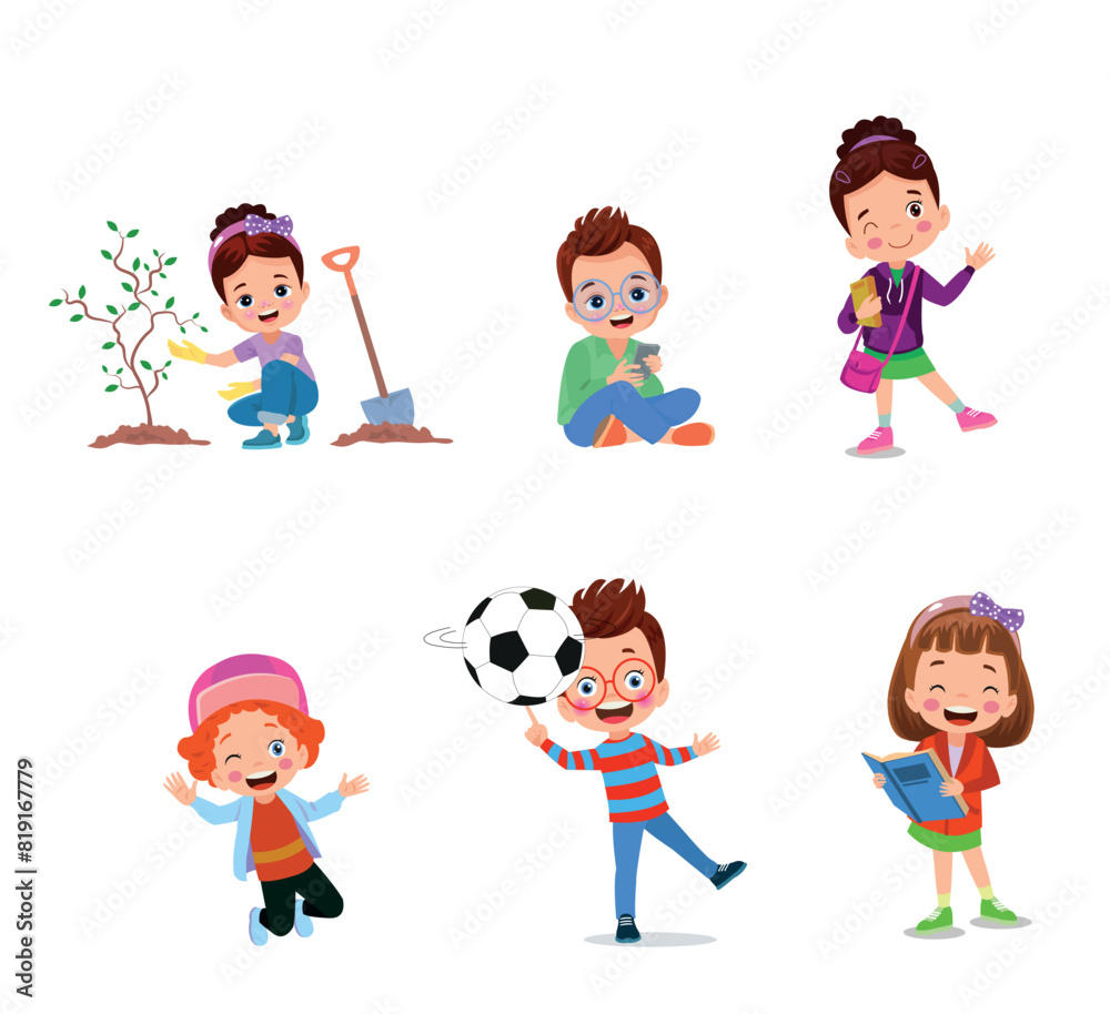 vector illustration of students in different postures vector illustration of students in different postures