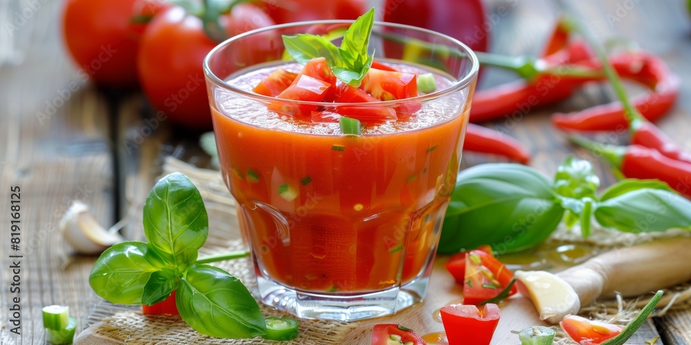 Spanish Organic Gazpacho Close up Spanish Organic Gazpacho Close up