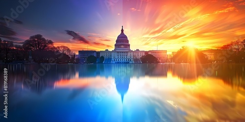 US Capitol at sunset representing political polarization between Republicans and Democrats. Concept Sunset, US Capitol, Political Polarization, Republicans, Democrats photo
