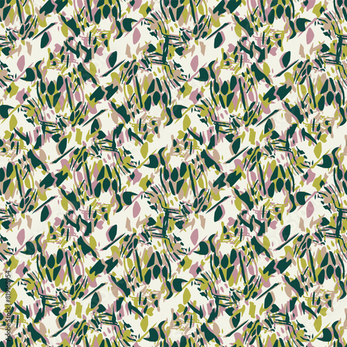 Summer meadow botanical hand drawn vector pattern. Retro fashion garden backdrop for decorative green pink floral seamless swatch. 