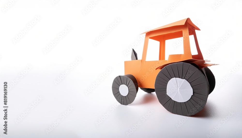 Fototapeta premium Tractor farm agriculture heavy equipment concept paper origami isolated on white background with copy space for your design for rural farming lifestyle