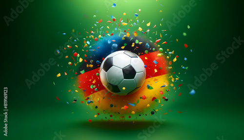 Football and confetti. EM European Championship 2024. Germany  German flag  win  winner celebration concept background illustration.