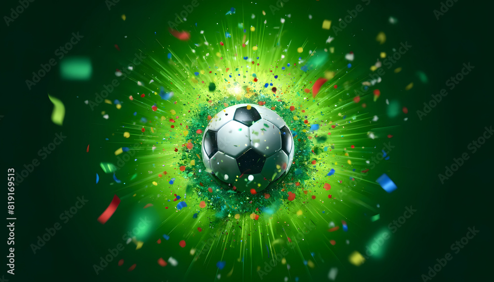 Fototapeta premium Football and confetti. EM European Championship 2024. Win, winner celebration concept background illustration.