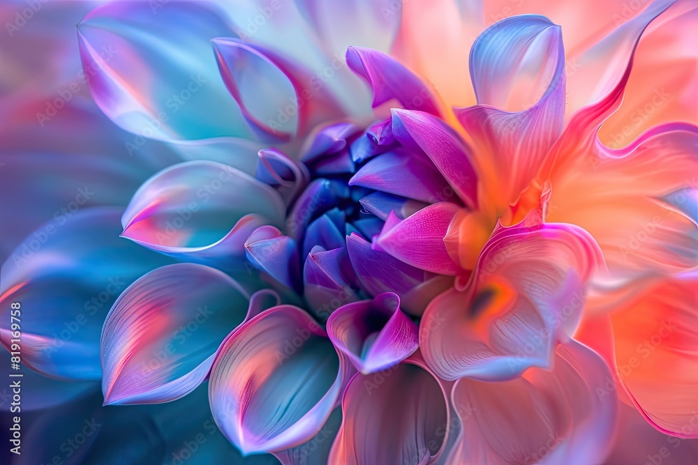 hypnotic, iridescent petals of a fictional flower, highlighting its mesmerizing color-changing qualities