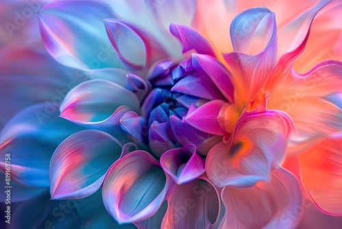 hypnotic, iridescent petals of a fictional flower, highlighting its mesmerizing color-changing qualities photo