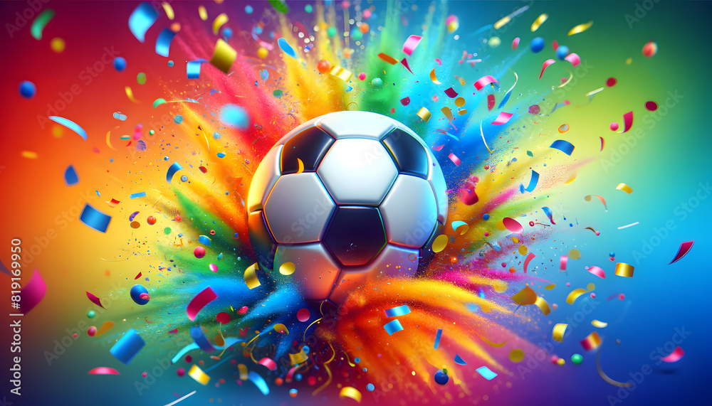 Naklejka premium Football and confetti. EM European Championship 2024. Win, winner celebration concept background illustration.