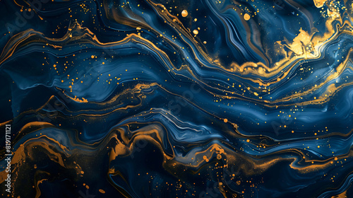 Abstract paint background by deep blue and gold color