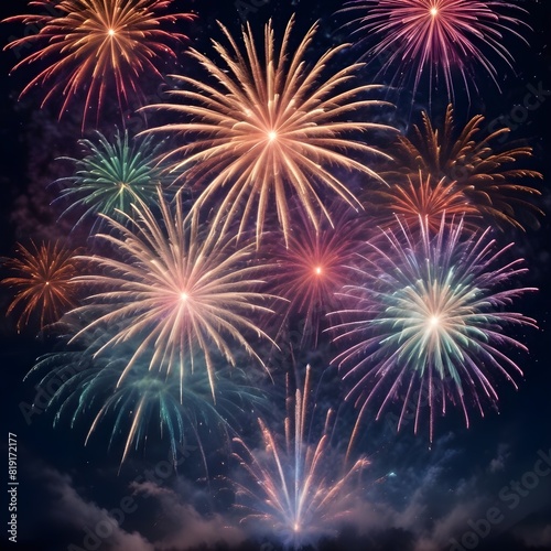 Brilliant bursts  Colorful fireworks create a stunning display against the dark backdrop