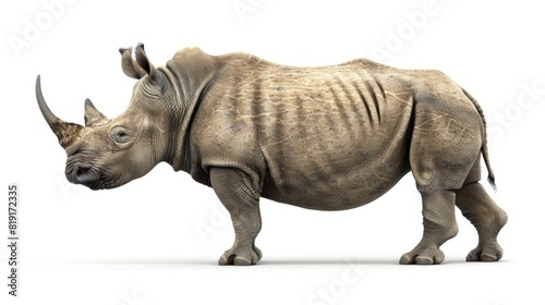 A powerful rhino standing on a white surface, suitable for various projects
