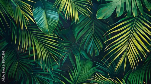 Close-up of tropical palm leaves  bold and striking  capturing the essence of the tropics