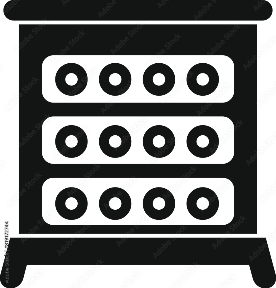 Graphic icon depicting a chest of drawers in a simple black and white silhouette Graphic icon depicting a chest of drawers in a simple black and white silhouette