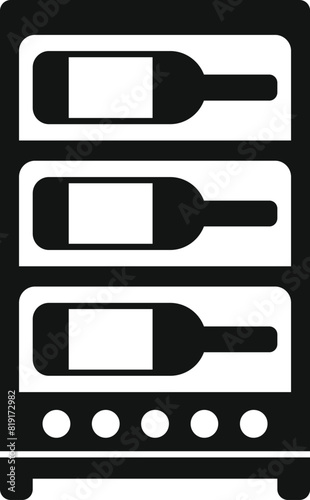 Modern wine cooler refrigerator icon with vector graphic for bottles storage and temperature control in a sleek black and white design, perfect for the home bar or kitchen